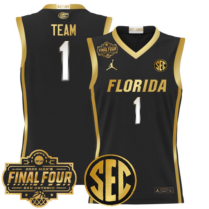 Florida Gators 2025 Final Four Patch Basketball Jersey – Black Gold #1 Team