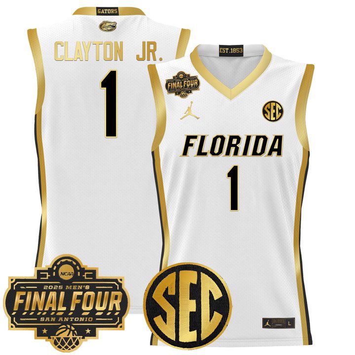 Florida Gators 2025 Final Four Patch Basketball Jersey – White Gold Walter Clayton Jr.
