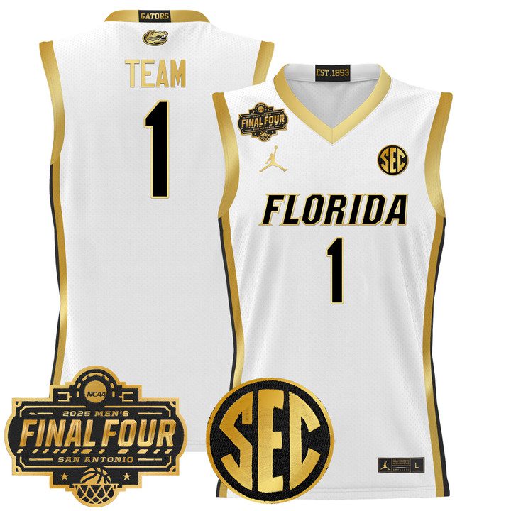 Florida Gators 2025 Final Four Patch Basketball Jersey – White Gold #1 Team