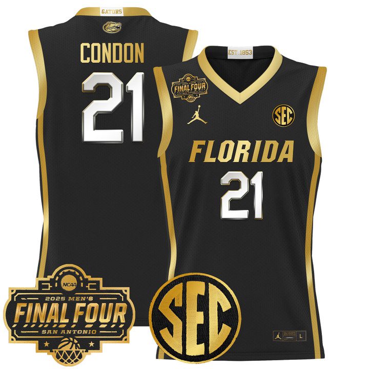 Florida Gators 2025 Final Four Patch Basketball Jersey – Black Gold Alex Condon