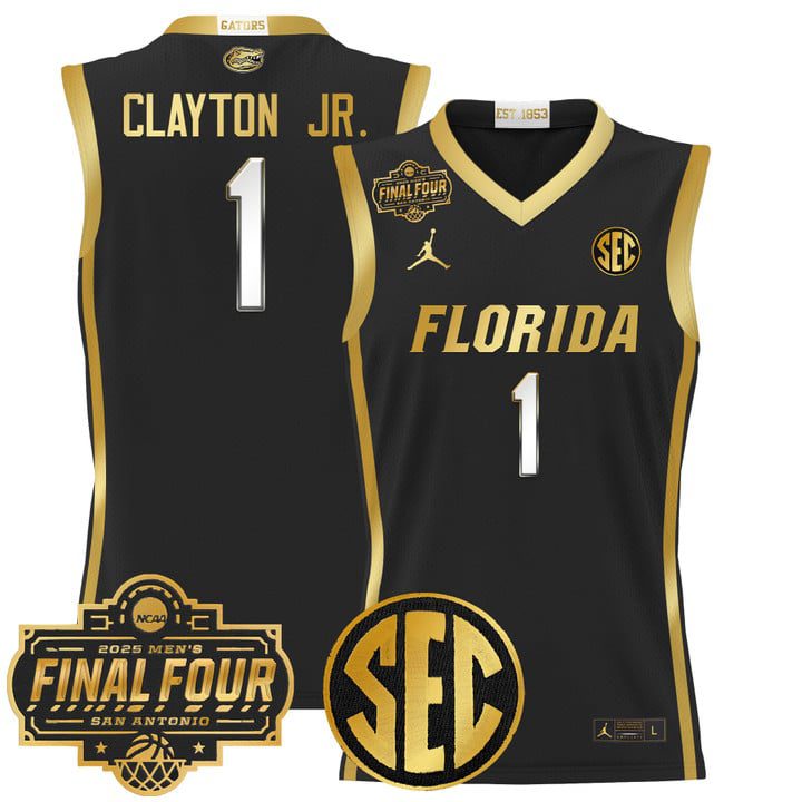 Florida Gators 2025 Final Four Patch Basketball Jersey – Black Gold Walter Clayton Jr.