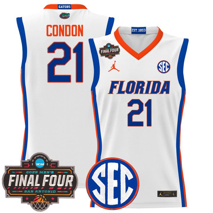 Florida Gators 2025 Final Four Patch Basketball Jersey – White Alex Condon