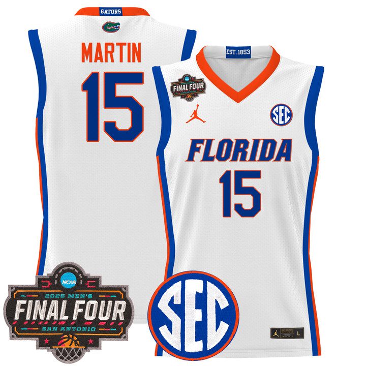 Florida Gators 2025 Final Four Patch Basketball Jersey – White Alijah Martin