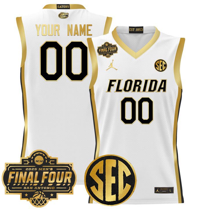 Florida Gators 2025 Final Four Patch Basketball Custom Jersey – White Gold