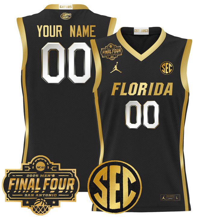 Florida Gators 2025 Final Four Patch Basketball Custom Jersey – Black Gold