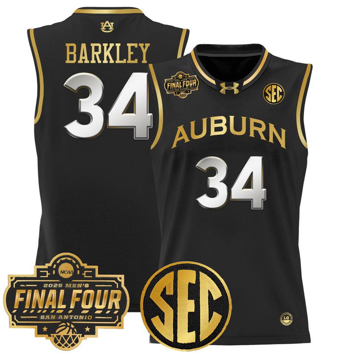 Auburn Tigers 2025 Final Four Patch Lightweight Basketball Jersey – Black Gold Charles Barkley