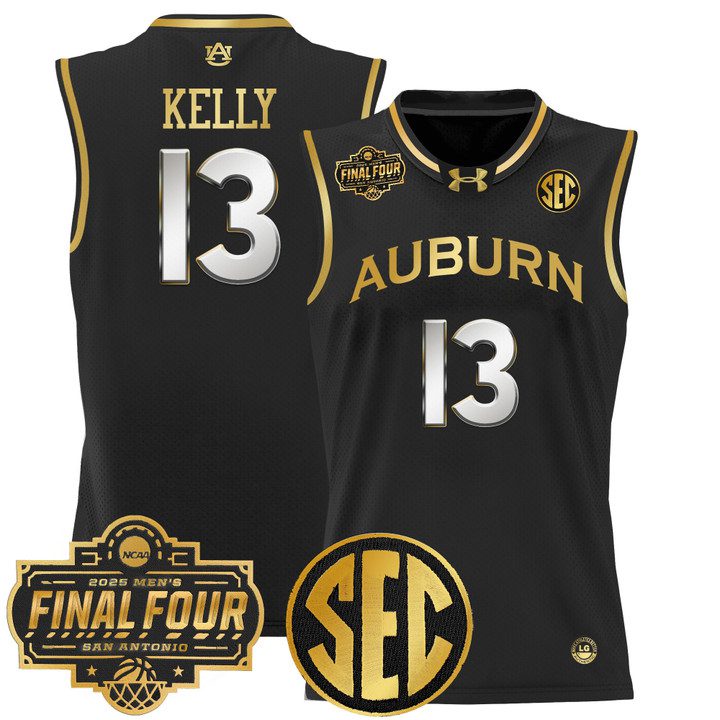 Auburn Tigers 2025 Final Four Patch Lightweight Basketball Jersey – Black Gold Miles Kelly