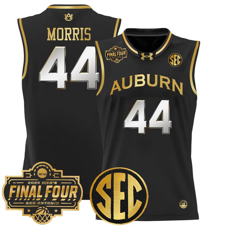 Auburn Tigers 2025 Final Four Patch Lightweight Basketball Jersey – Black Gold Chris Morris