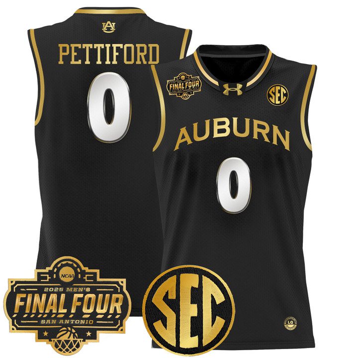 Auburn Tigers 2025 Final Four Patch Lightweight Basketball Jersey – Black Gold Tahaad Pettiford
