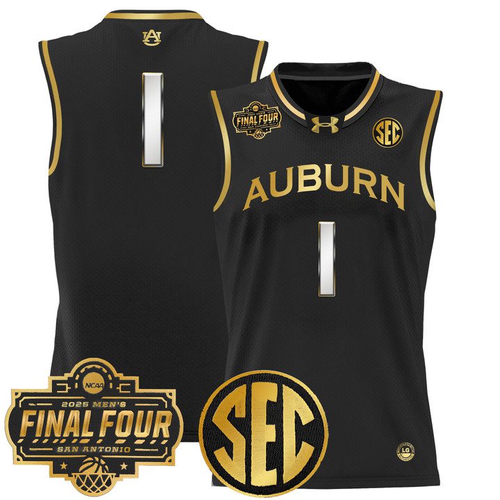 Auburn Tigers 2025 Final Four Patch Lightweight Basketball Jersey – Black Gold #1 Team