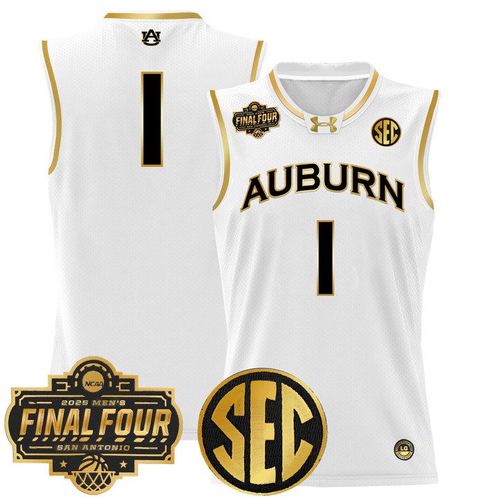 Auburn Tigers 2025 Final Four Patch Lightweight Basketball Jersey – White Gold #1 Team