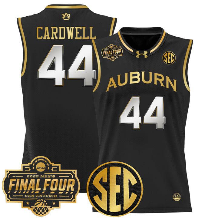 Auburn Tigers 2025 Final Four Patch Lightweight Basketball Jersey – Black Gold Dylan Cardwell