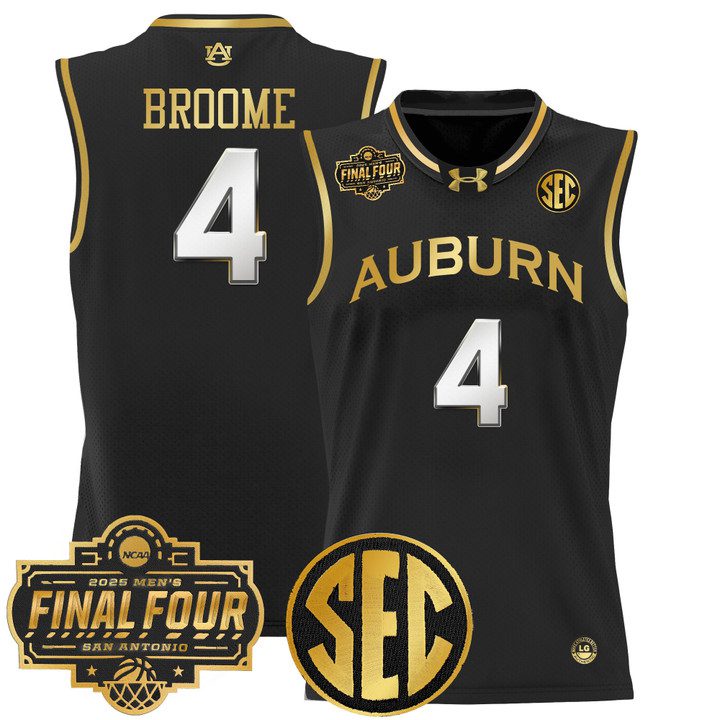 Auburn Tigers 2025 Final Four Patch Lightweight Basketball Jersey – Black Gold Johni Broome