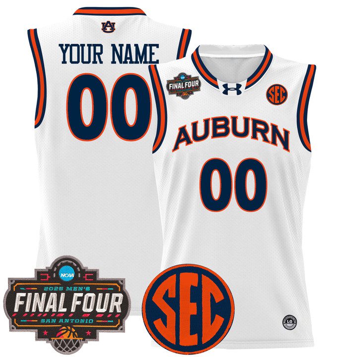 Auburn Tigers 2025 Final Four Patch Lightweight Basketball Custom Jersey – White