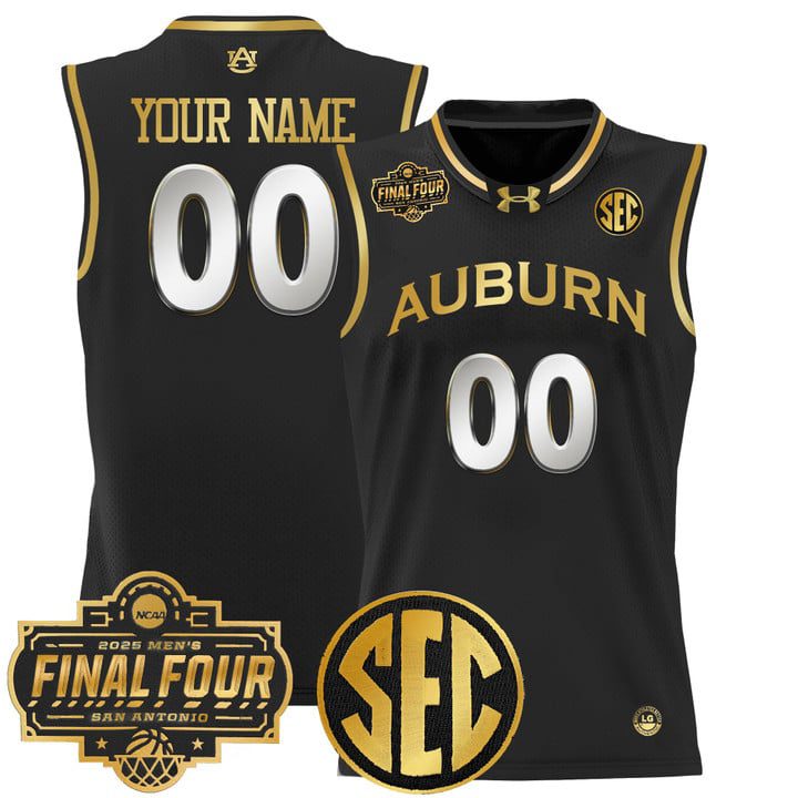 Auburn Tigers 2025 Final Four Patch Lightweight Basketball Custom Jersey – Black Gold