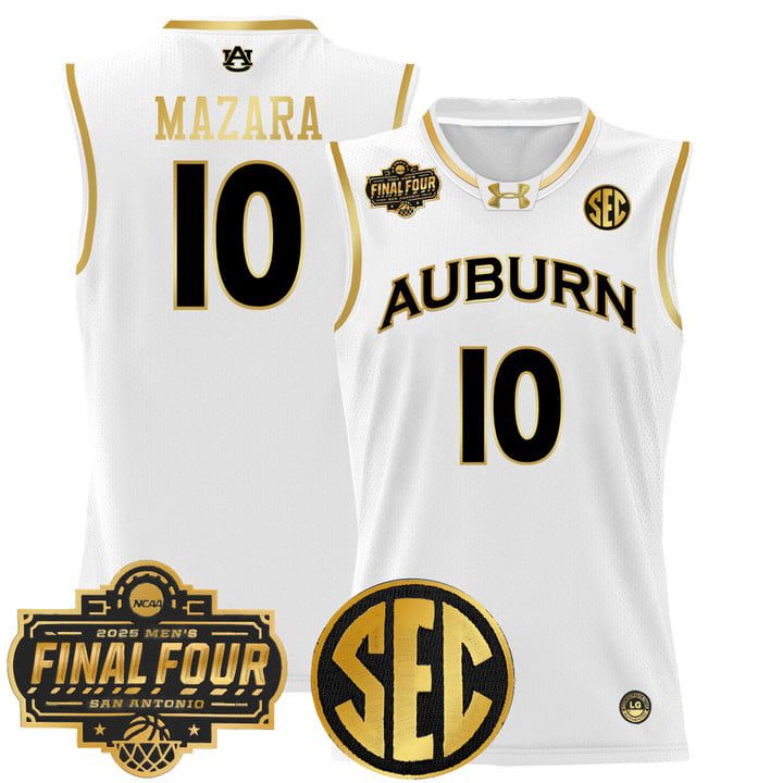 Auburn Tigers 2025 Final Four Patch Lightweight Basketball Jersey – White Gold Baker-Mazara