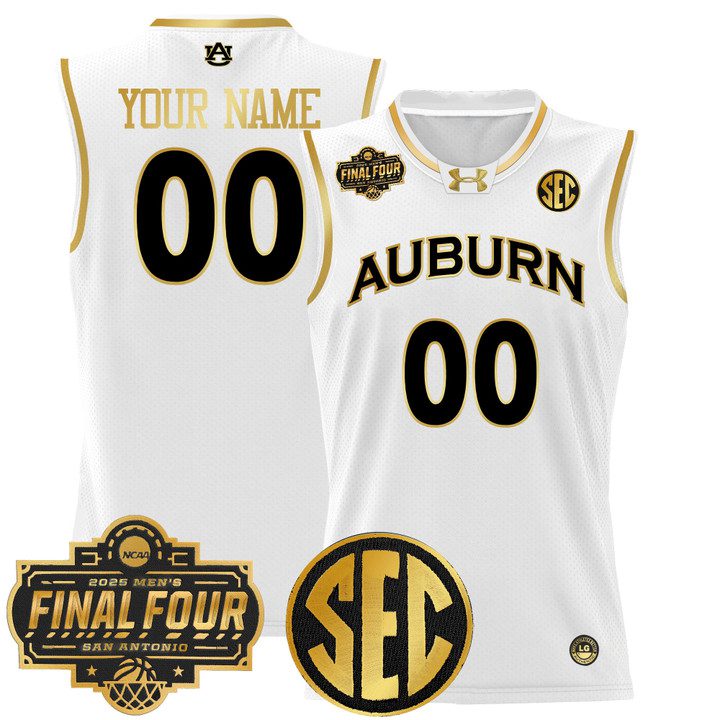 Auburn Tigers 2025 Final Four Patch Lightweight Basketball Custom Jersey – White Gold