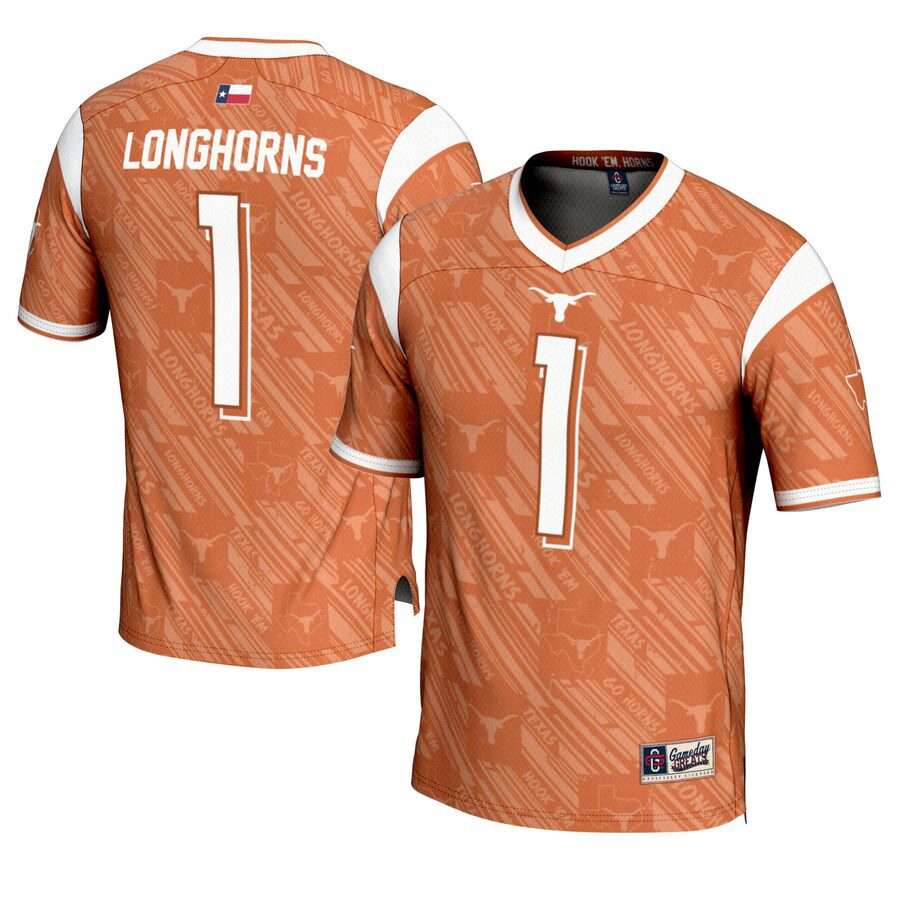 NFL #1 Texas Longhorns GameDay Greats Youth Highlight Print Football Fashion Jersey – Texas Orange