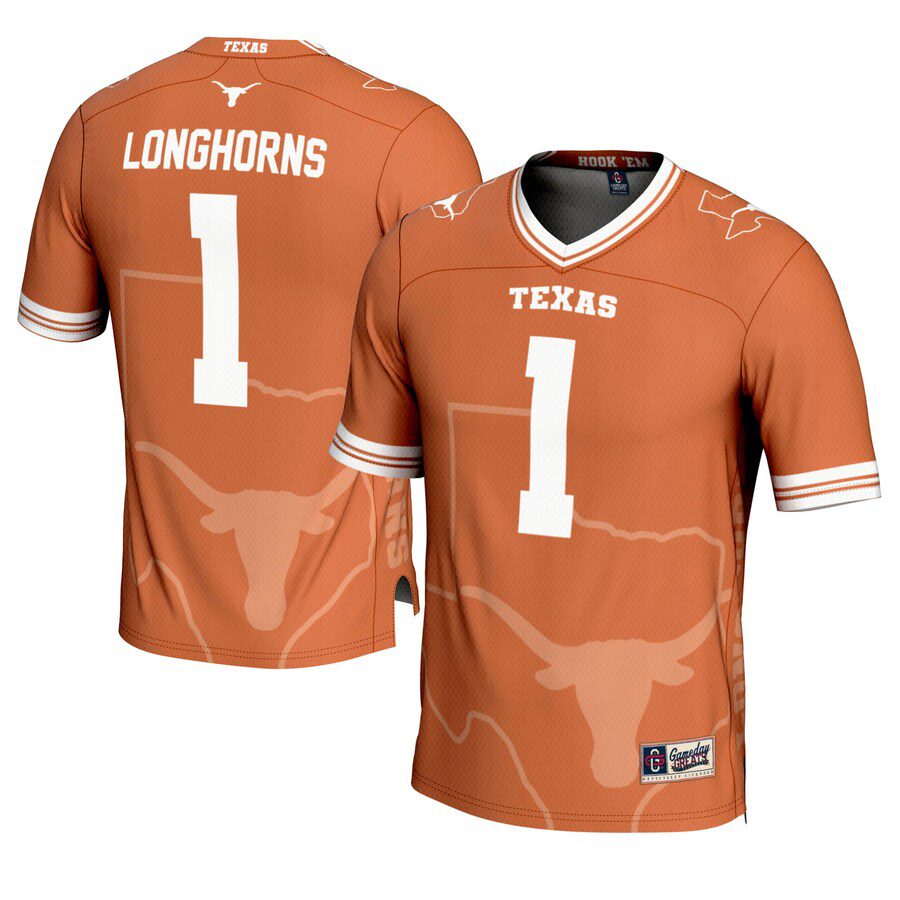 NFL #1 Texas Longhorns GameDay Greats Youth Icon Print Football Fashion Jersey – Texas Orange
