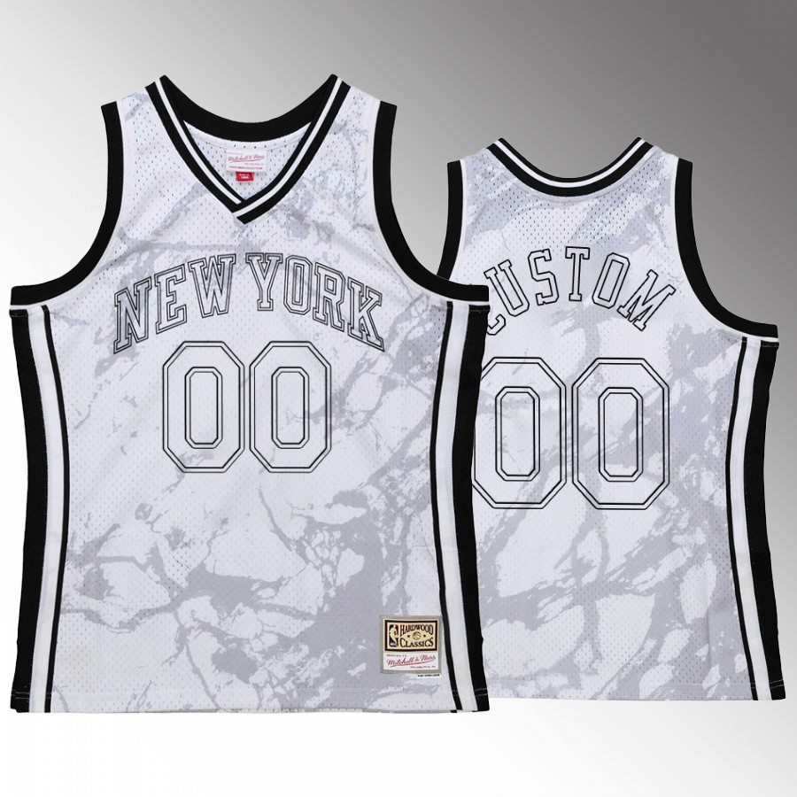 Custom #00 New York Knicks Marble White Hardwood Classics Jersey