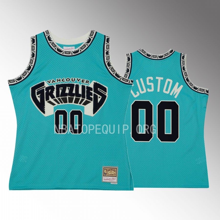 custom #00 Memphis Grizzlies Off Court Teal Mitchell Ness Chenille Jersey