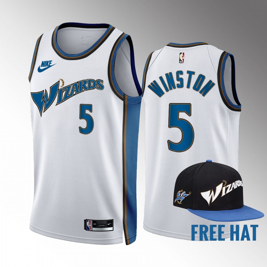 Cassius Winston 2022-23 Washington Wizards White #5 Classic Edition Jersey Free Hat