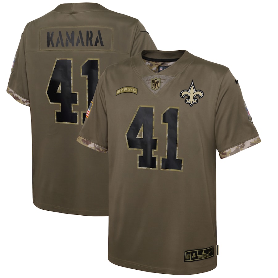 NFL Alvin Kamara New Orleans Saints Youth 2022 Salute To Service Player Limited Jersey – Olive