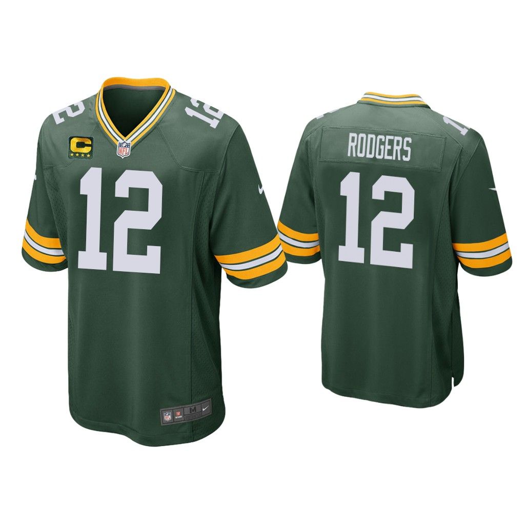NFL Aaron Rodgers Green Bay Packers Green Game Captain Patch Jersey