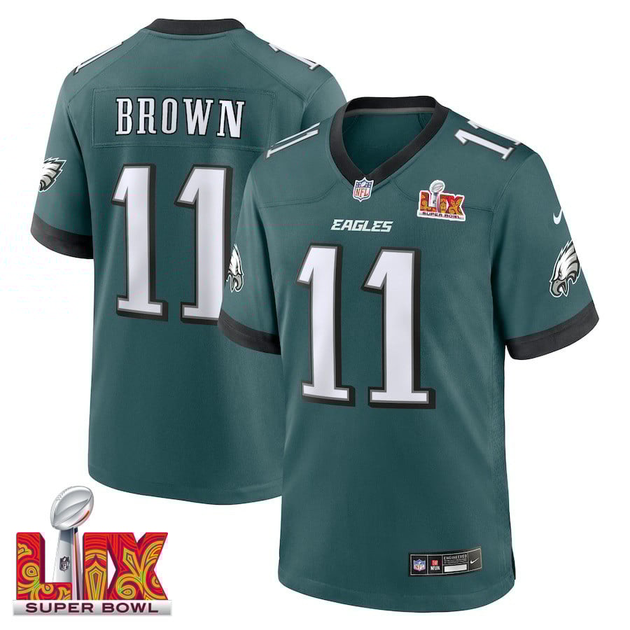 NFL A.J. Brown #11 Philadelphia Eagles Super Bowl LIX Jersey – Men’s – Midnight Green