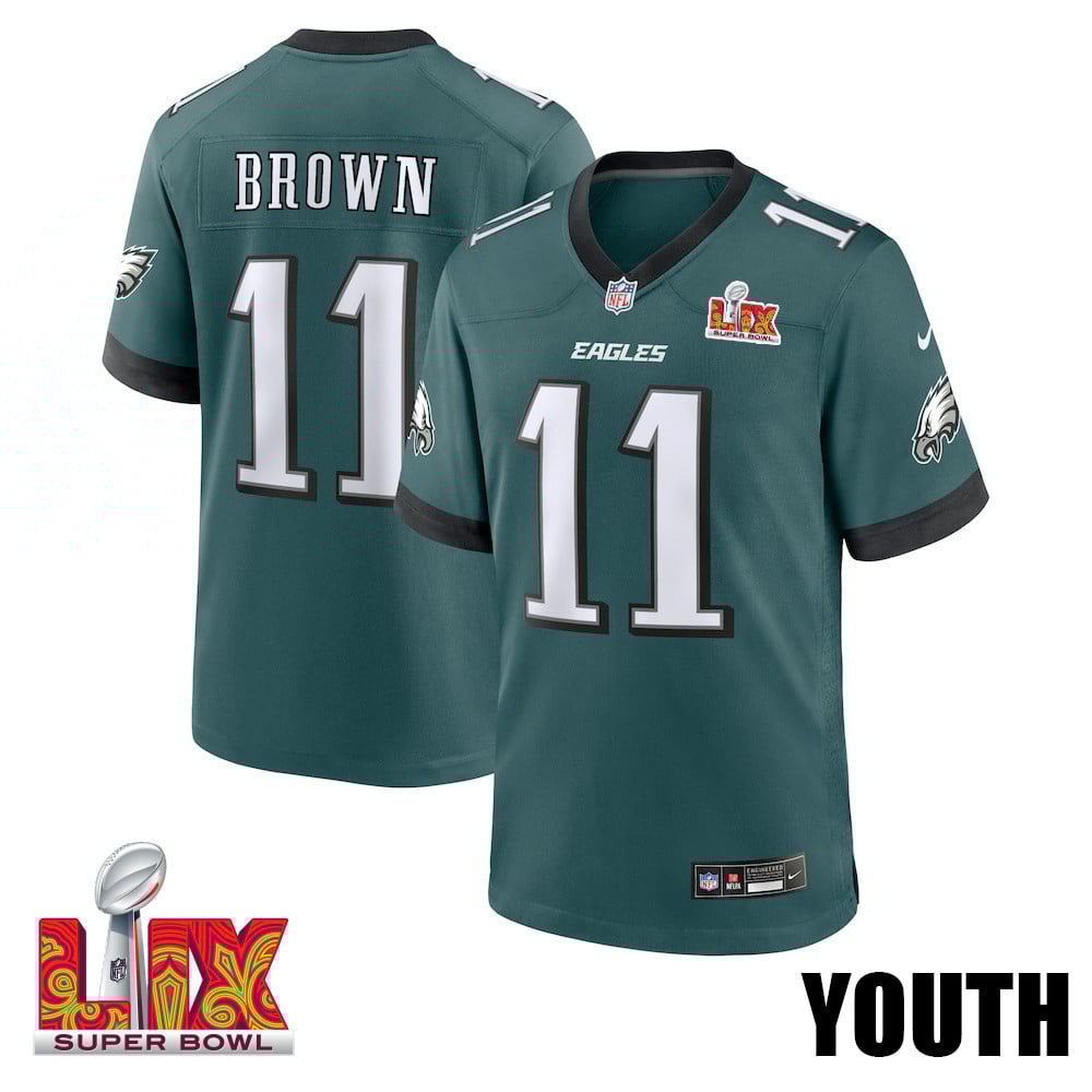 NFL A.J. Brown #11 Philadelphia Eagles Super Bowl LIX Youth Jersey – Midnight Green
