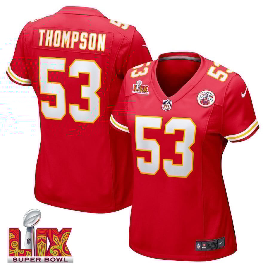 BJ Thompson #53 Kansas City Chiefs Super Bowl LIX Women’s Jersey – Red