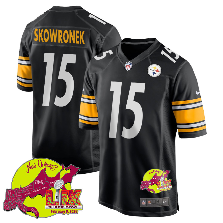 Ben Skowronek 15 Pittsburgh Steelers Super Bowl LIX New Orleans Patch Game Men Jersey – Black