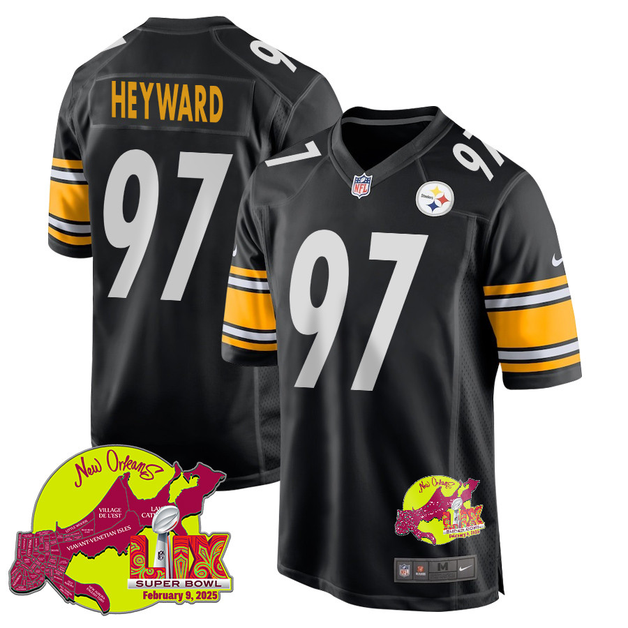 NFL Cameron Heyward 97 Pittsburgh Steelers Super Bowl LIX New Orleans Patch Game Men Jersey – Black