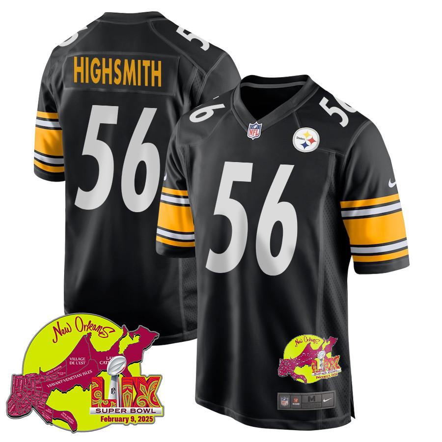Alex Highsmith 56 Pittsburgh Steelers Super Bowl LIX New Orleans Patch Game Men Jersey – Black