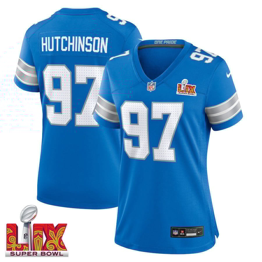 NFL Aidan Hutchinson #97 Detroit Lions Super Bowl LIX Women’s Jersey – Blue