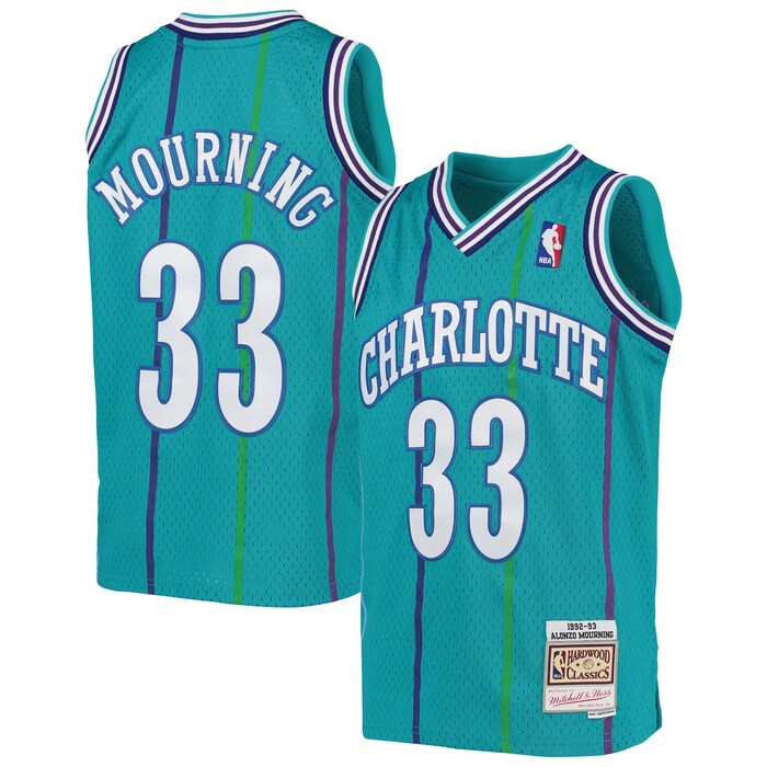 Alonzo Mourning Charlotte Hornets M&N Youth 1992-93 Hardwood Classics Swingman Jersey – Teal