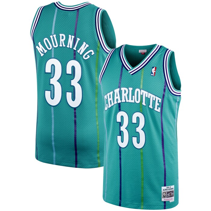 Alonzo Mourning Charlotte Hornets M&N 1992-93 Hardwood Classics Swingman Player Jersey – Teal