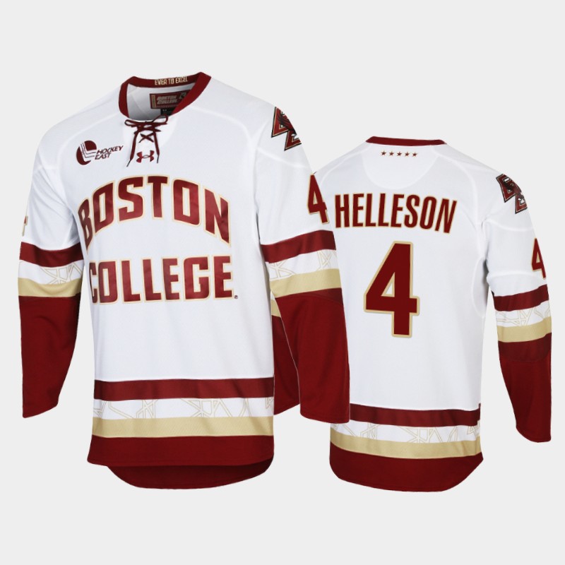 Men Boston College Eagles Drew Helleson #4 College Hockey White Performance Jersey 2021-22