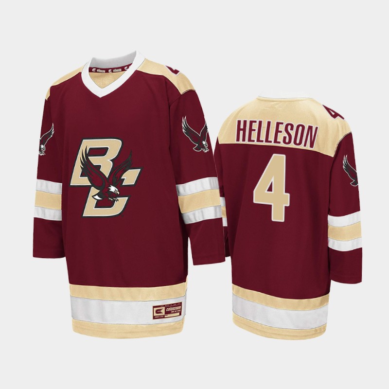 Men Boston College Eagles Drew Helleson #4 College Hockey Maroon Away Jersey 2021-22
