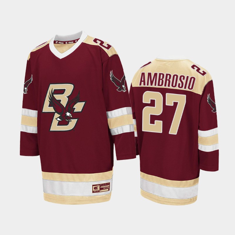Men Boston College Eagles Colby Ambrosio #27 College Hockey Maroon Away Jersey 2021-22