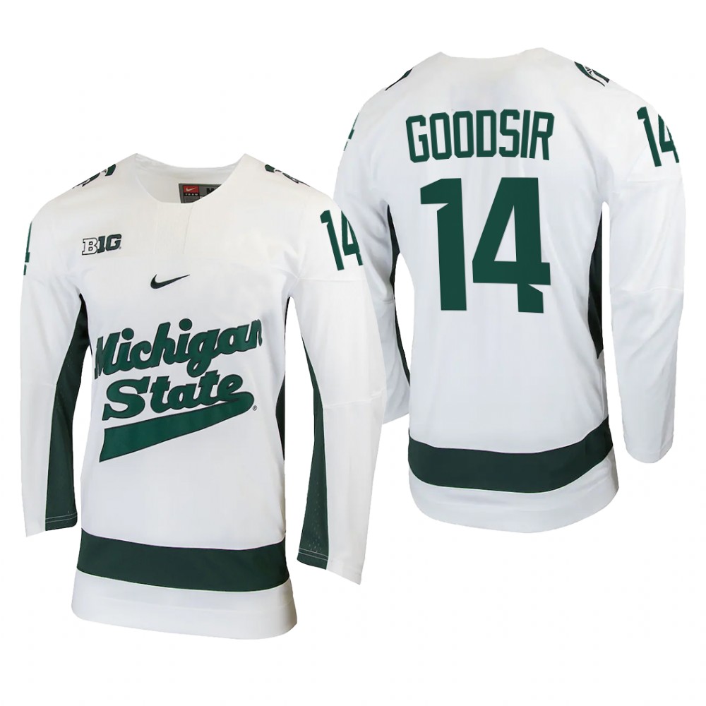 Men Adam Goodsir #14 Michigan State Spartans College Hockey White Jersey