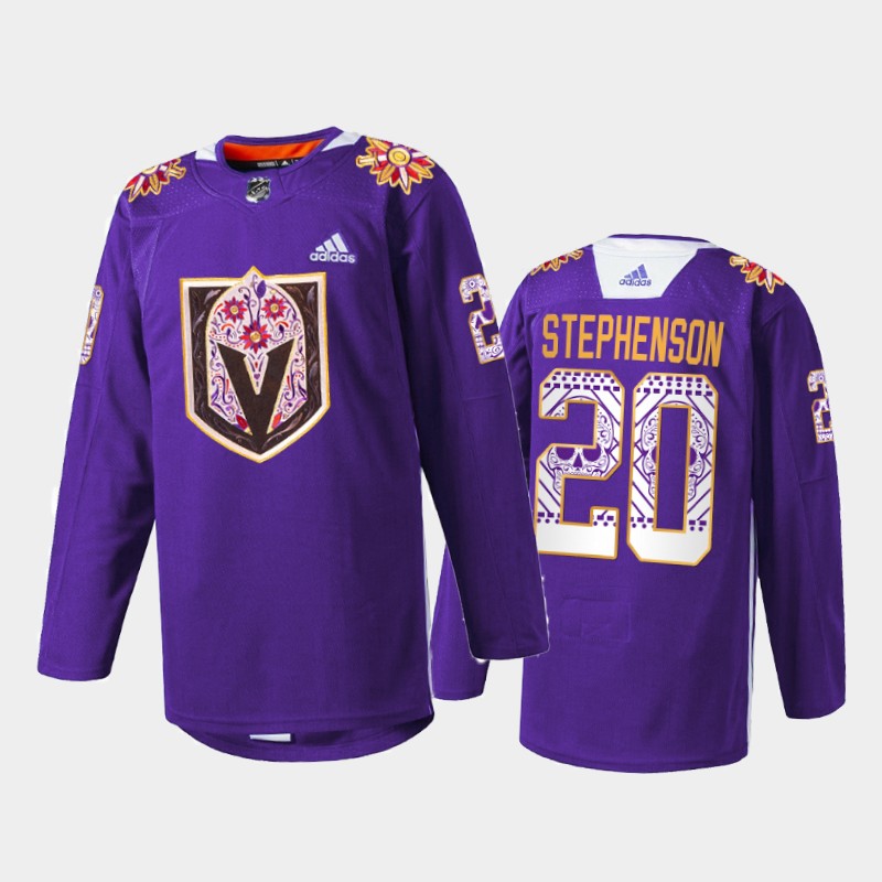 Men Chandler Stephenson Vegas Golden Knights Hispanic Heritage 2021 Jersey Purple #20 Warmup