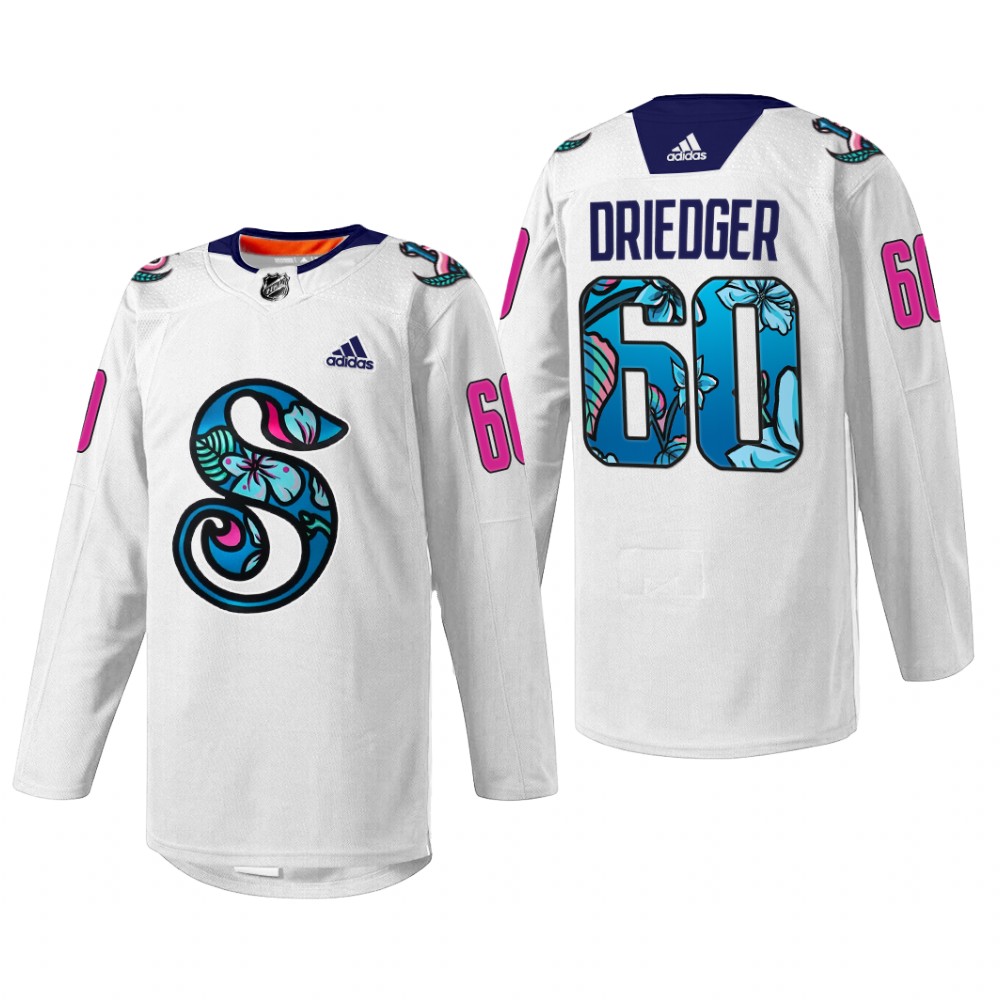 Men Chris Driedger Seattle Kraken Pride Night Jersey White #60 Warmup