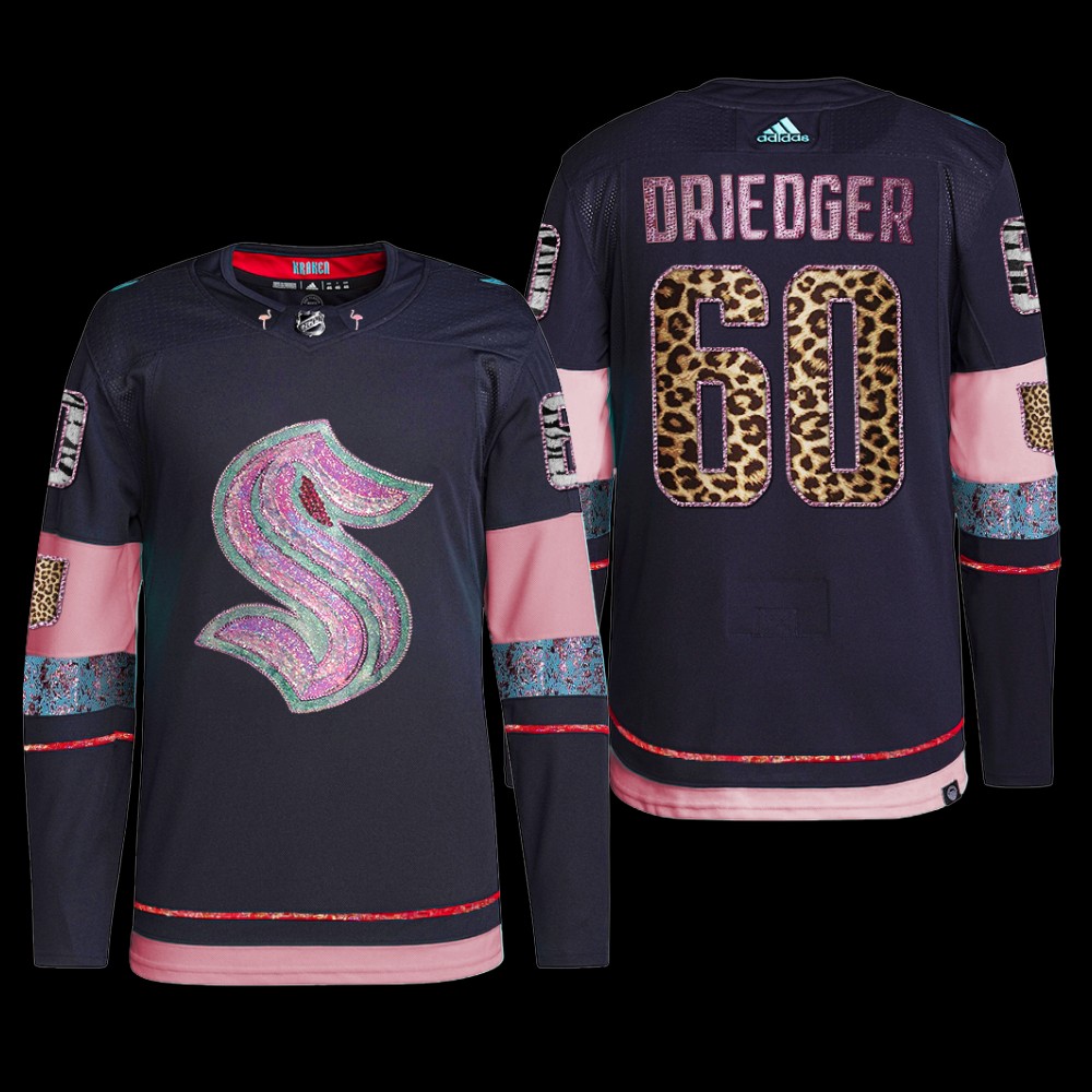 Men MGK Leopard Print Seattle Kraken Chris Driedger Jersey Diamond Limited Navy #60 Uniform