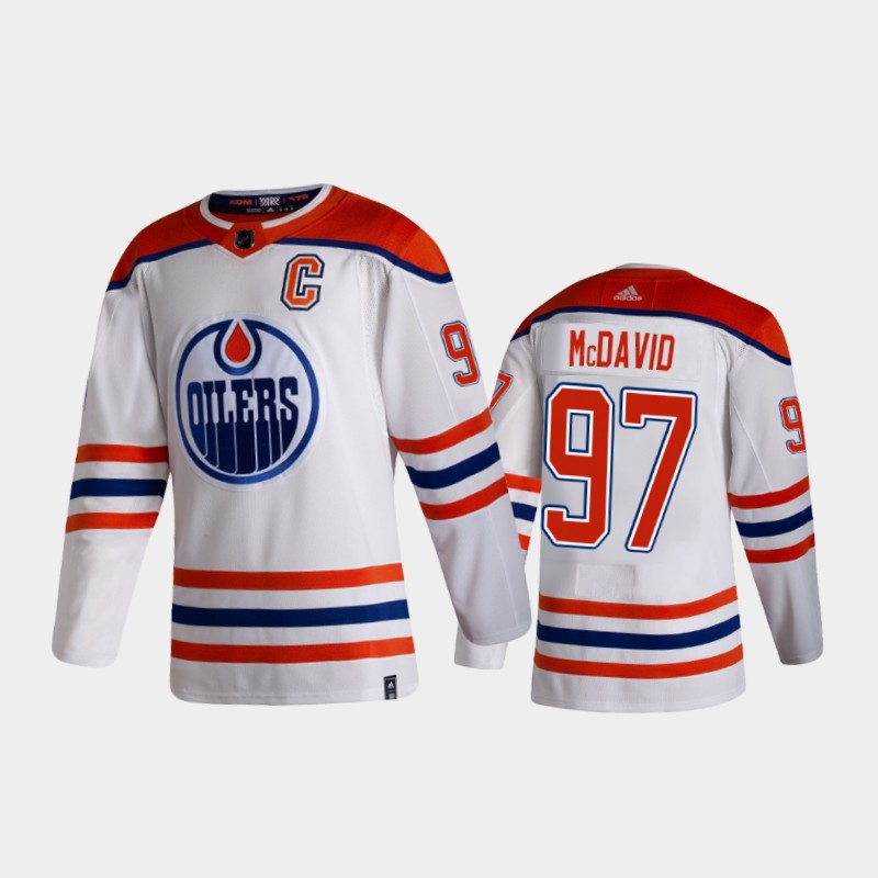 Men Edmonton Oilers Connor McDavid #97 Reverse Retro 2020-21 White Jersey