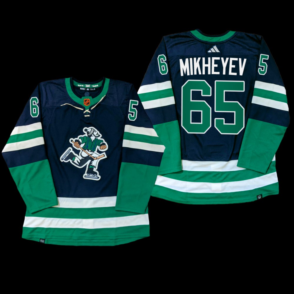 Men Reverse Retro Vancouver Canucks Ilya Mikheyev Jersey PrimeGreen Navy #65 Uniform