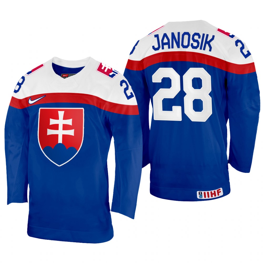 Men Adam Janosik Slovakia Hockey Blue Away Jersey 2022 IIHF World Championship