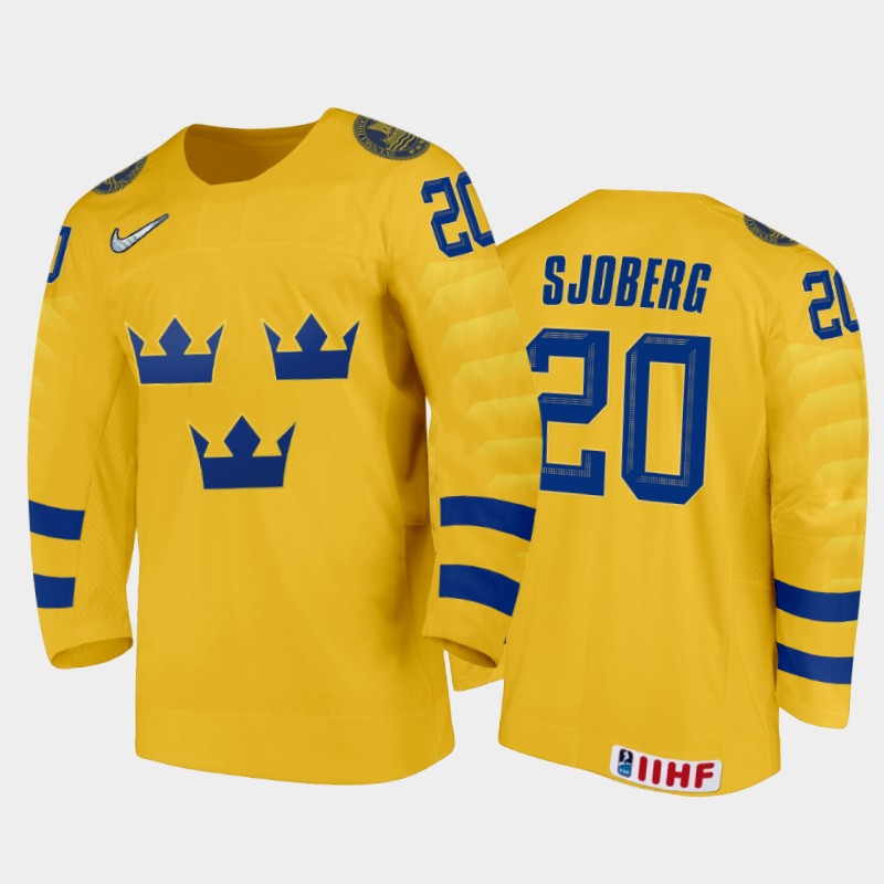 Men Albert Sjoberg Sweden Hockey Gold Home Jersey 2022 IIHF World Junior Championship