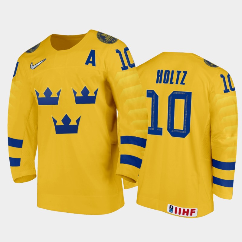 Men Alexander Holtz Sweden Hockey Gold Home Jersey 2022 IIHF World Junior Championship