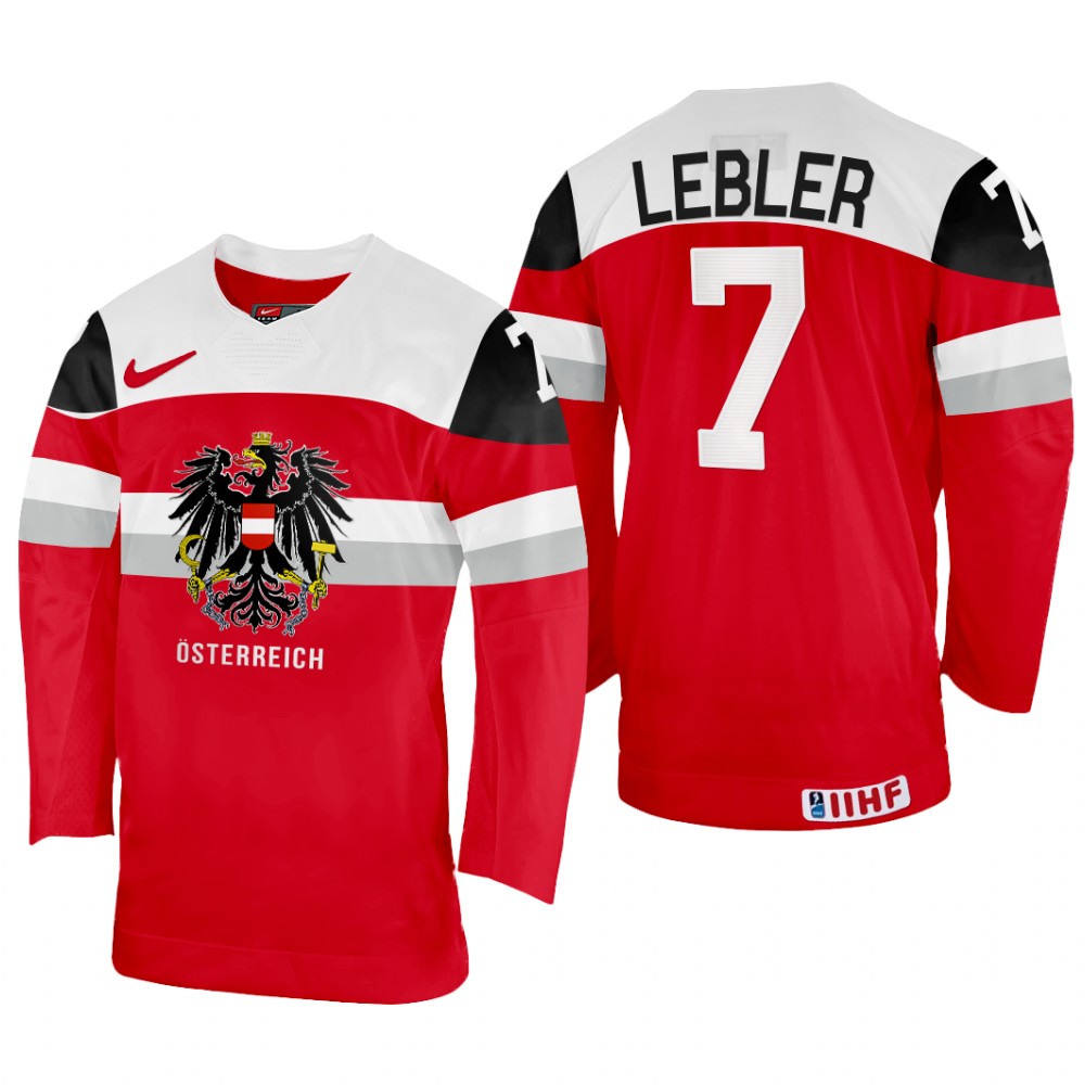 Men Austria Hockey Brian Lebler 2022 IIHF World Championship Red #7 Jersey Away